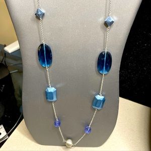 Lia Sophia Shades of Blue Glass & Acrylic Bead 44-47” Chain Necklace
